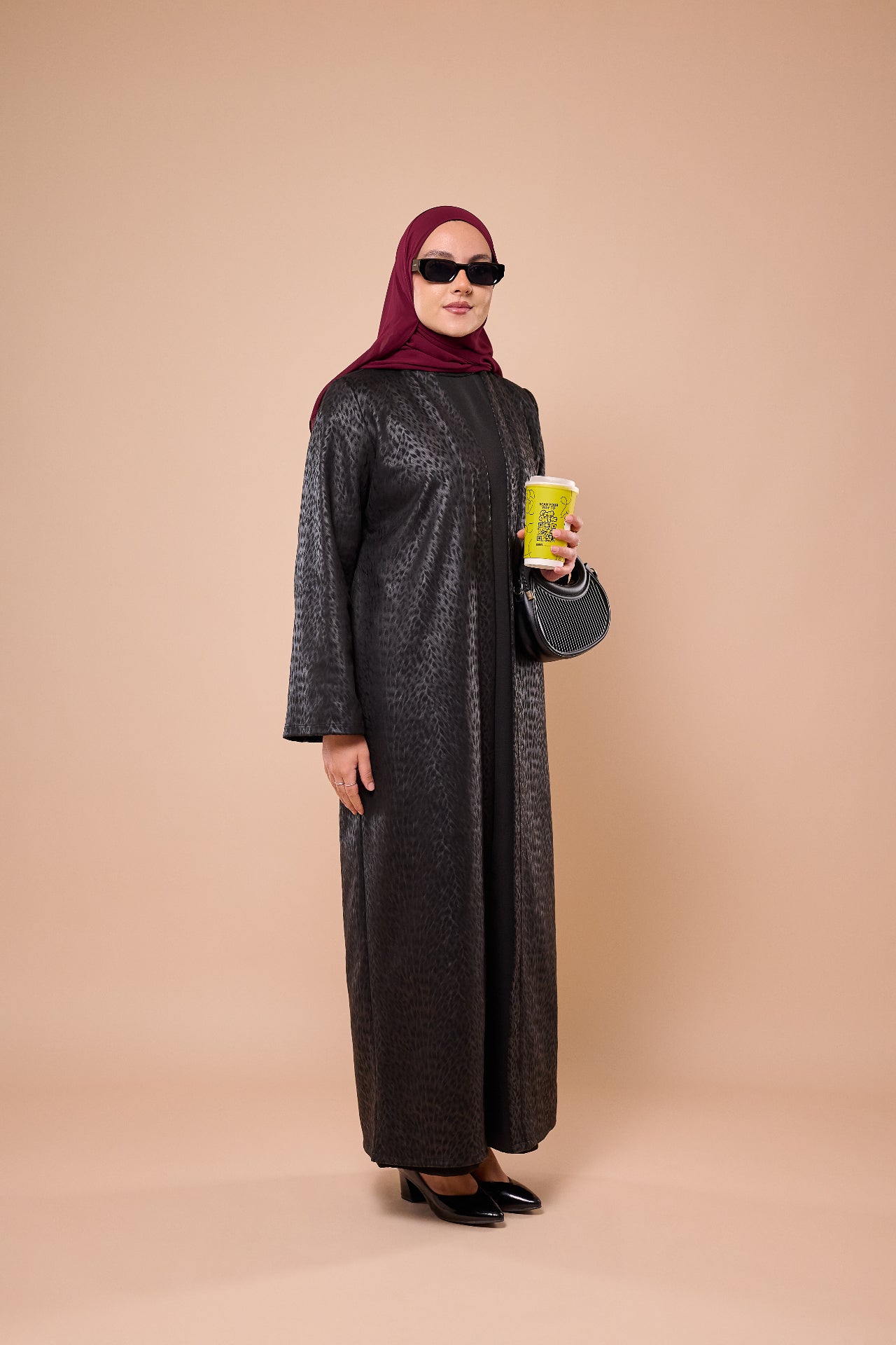 Leopard Print Two-Piece Abaya - Full length front view