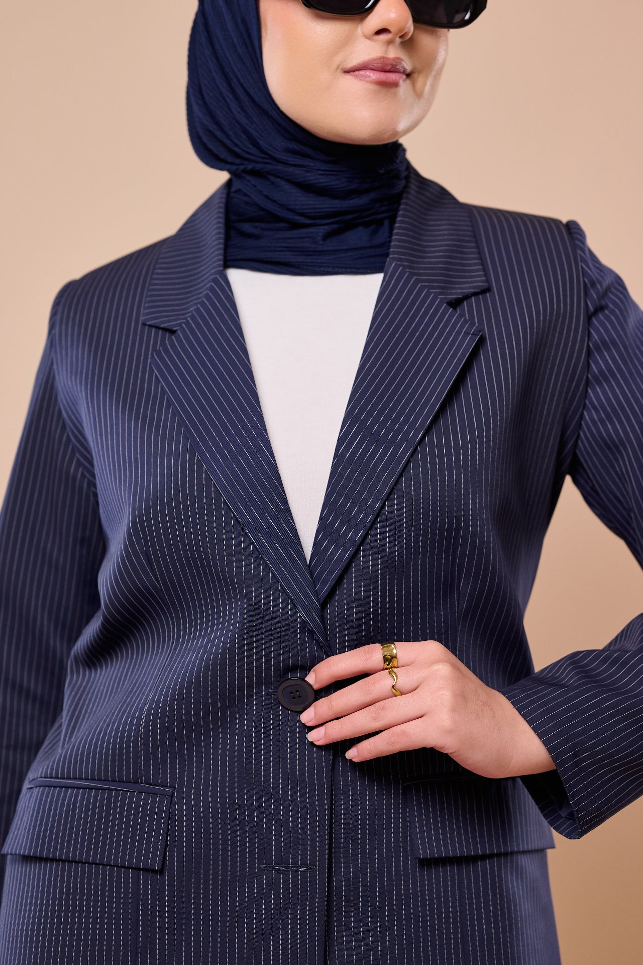 Pinstripe Suit in Navy - lapel detail