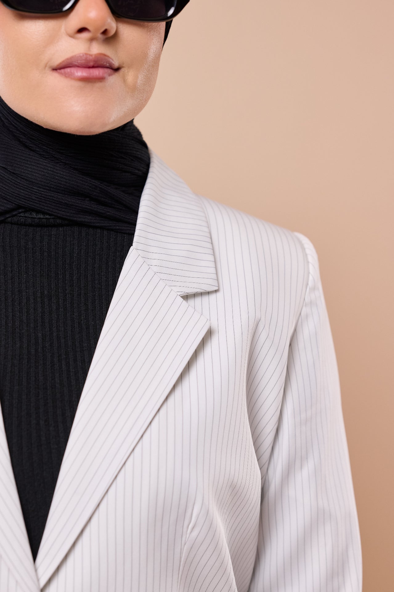 Pinstripe Suit in White - lapel detail
