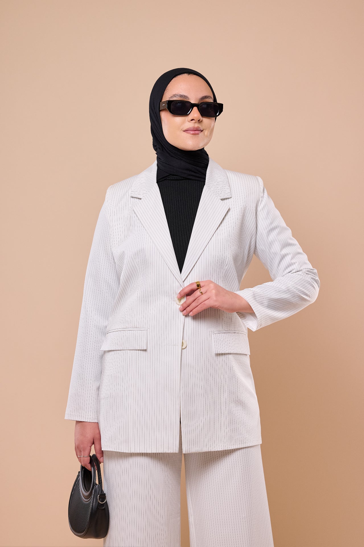 Pinstripe Suit in White - front pose